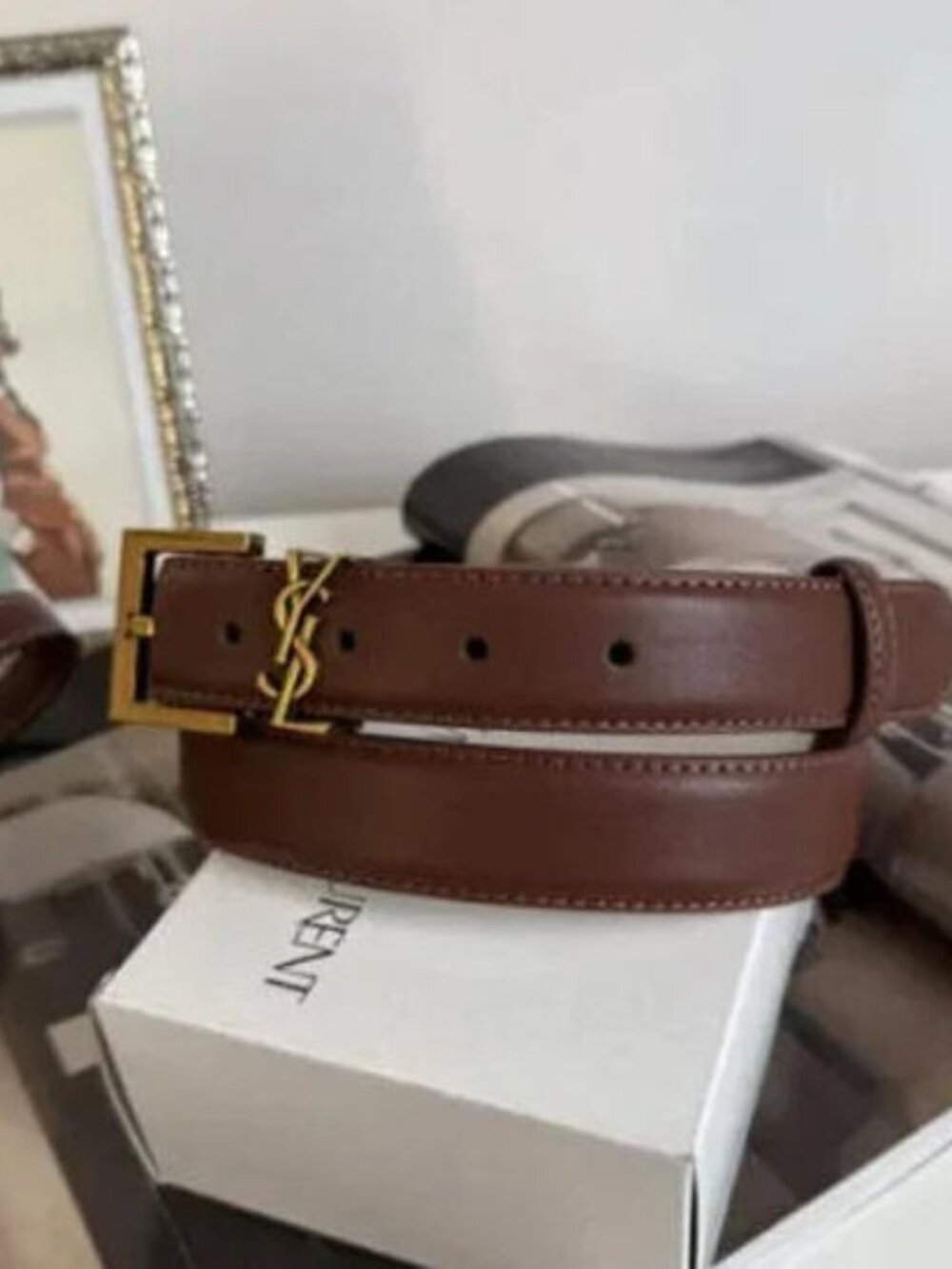Saint Laurent Dark Brown Belt 90cm - Gold YSL Buckle with Box & Dust Bag - Picture 4 of 6
